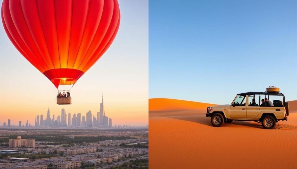 choosing between hot air balloon and desert safari